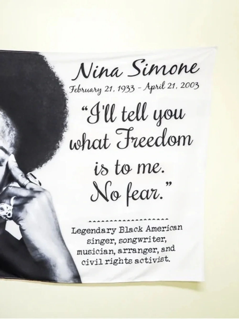 Nina Simone Quote Tapestry Wall Hanging - Black & White